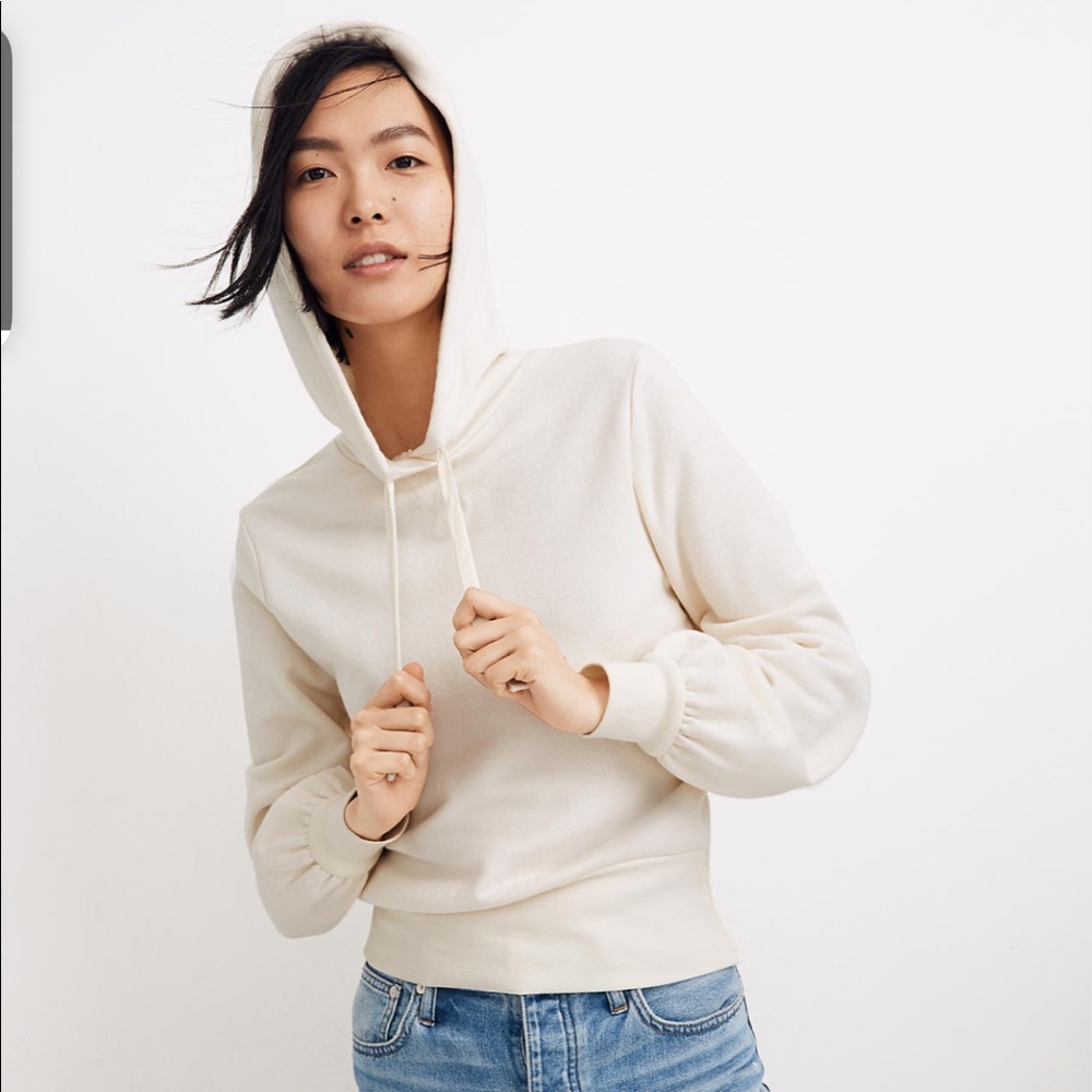 Madewell Bubble-Sleeve Hoodie Crop Sweatshirt